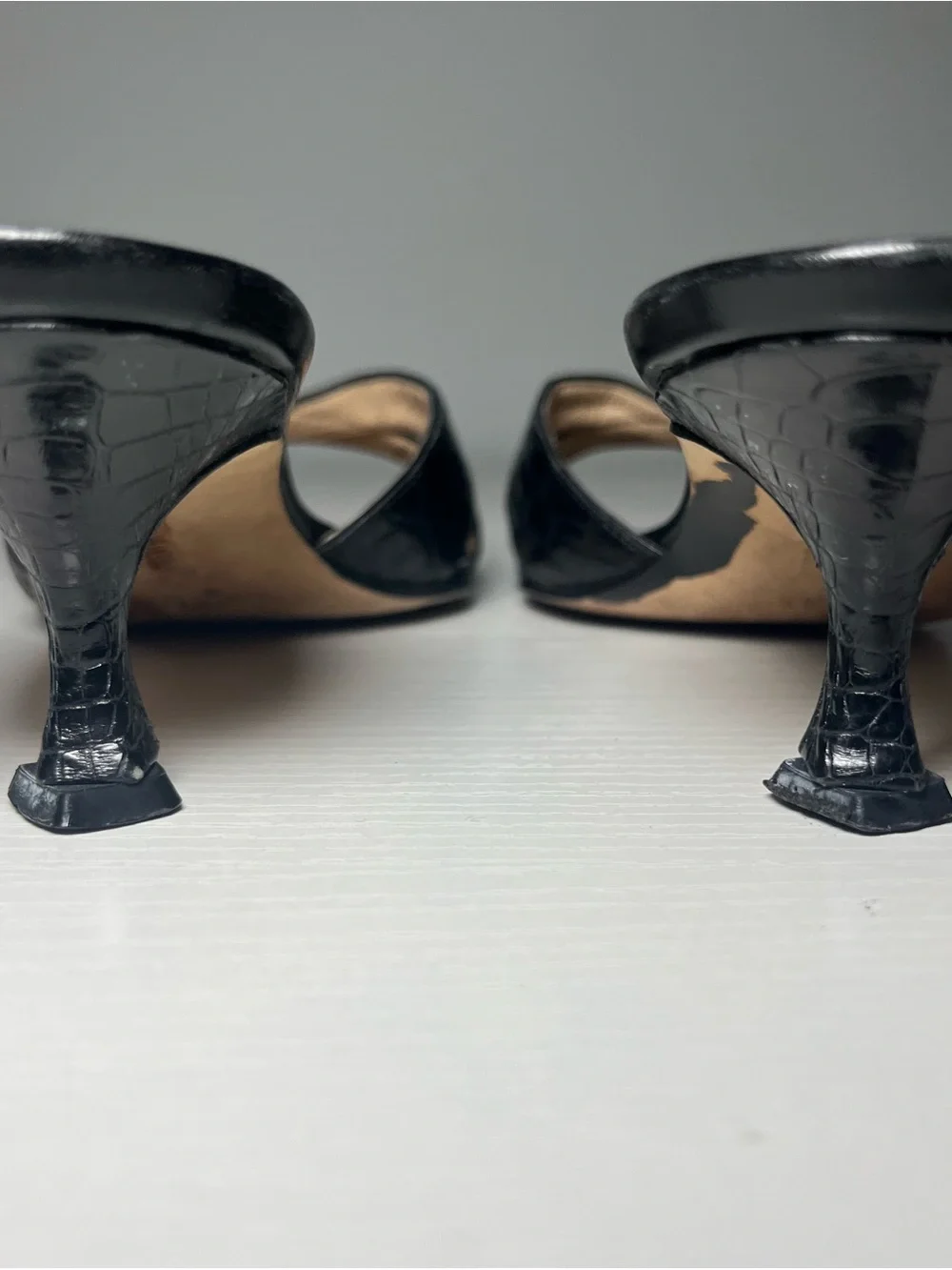 Manolo Blahnik Black Cross-Strap Leather Slide Heels